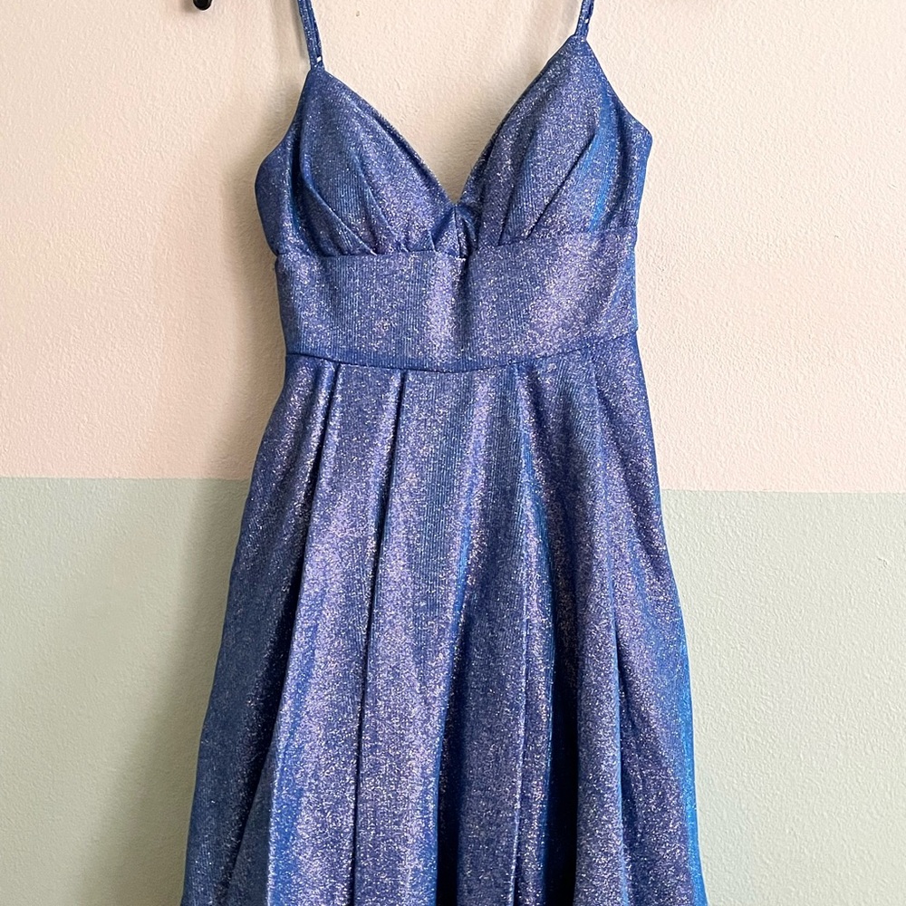 Sparkling Blue Spaghetti Strap cocktail Dress